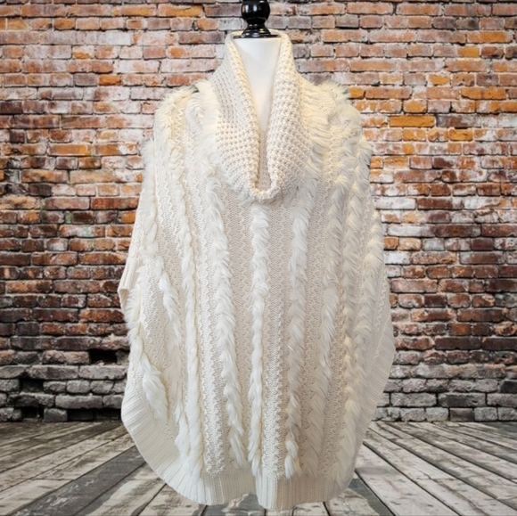 Joseph Ribkoff - Knit Poncho with Faux Fur accents - Picture 1 of 8